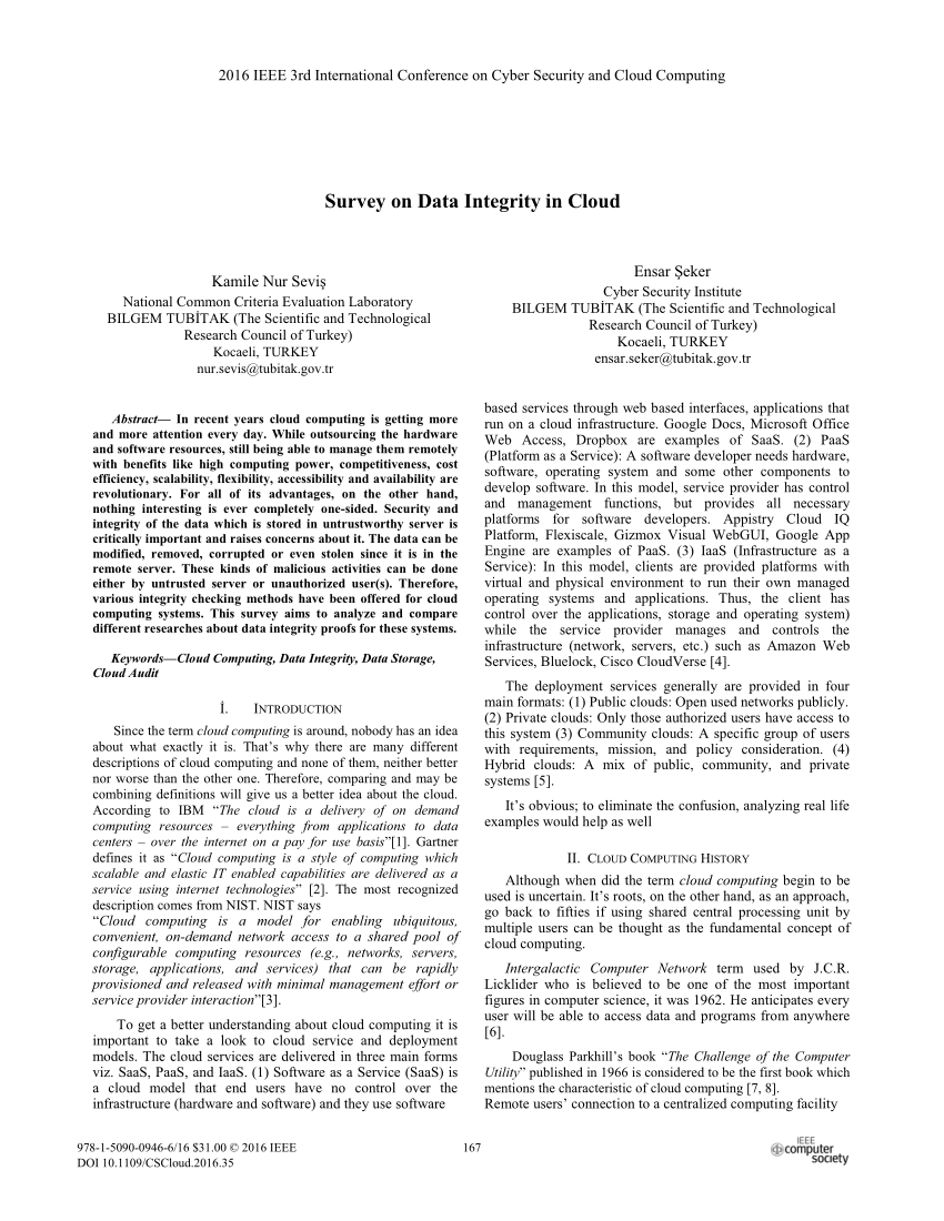 Pdf Survey On Data Integrity In Cloud