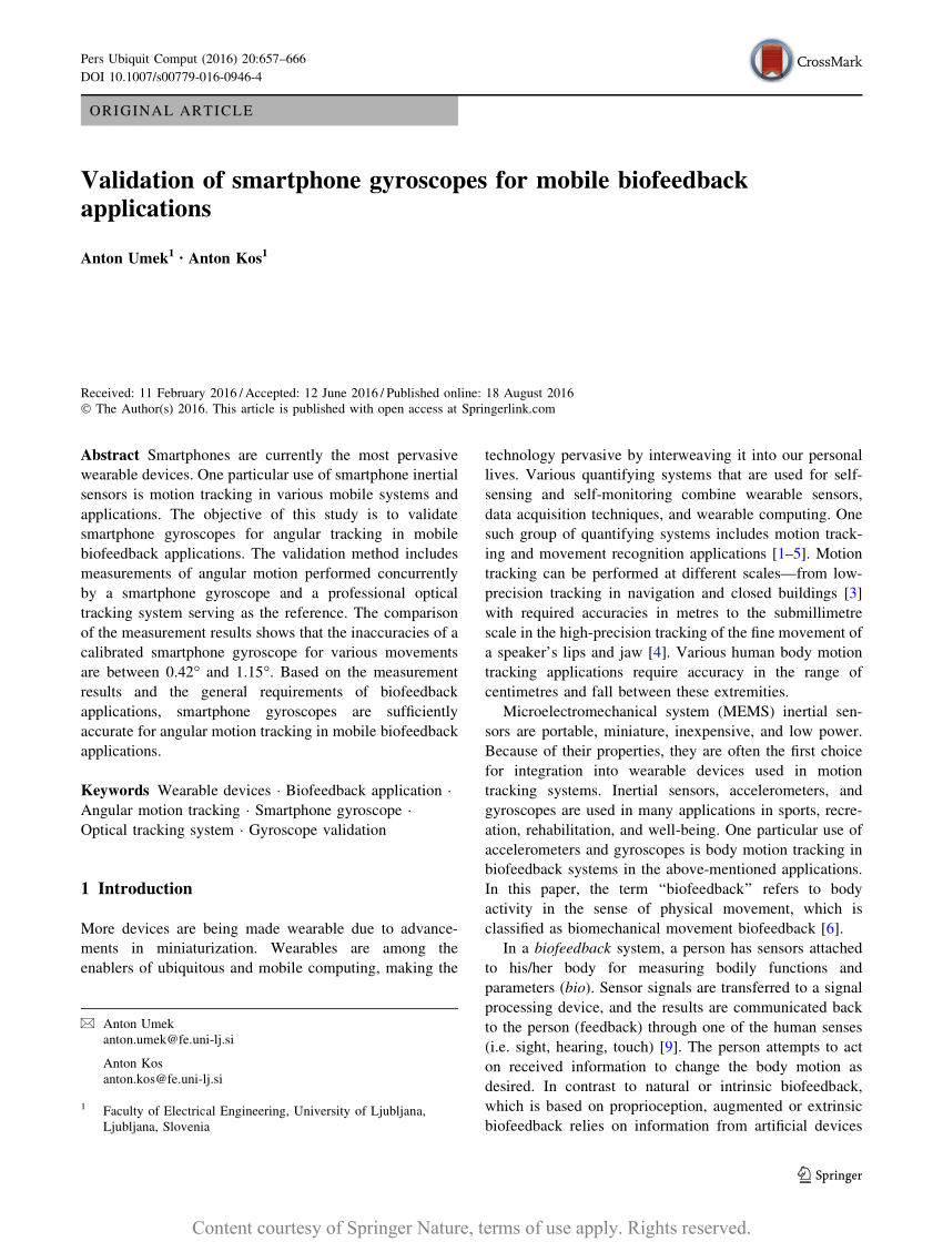 Pdf Validation Of Smartphone Gyroscopes For Mobile Biofeedback Applications