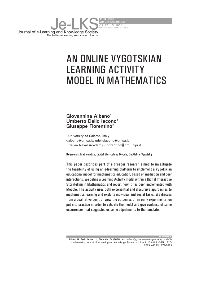 Pdf An Online Vygotskian Learning Activity Model In Mathematics