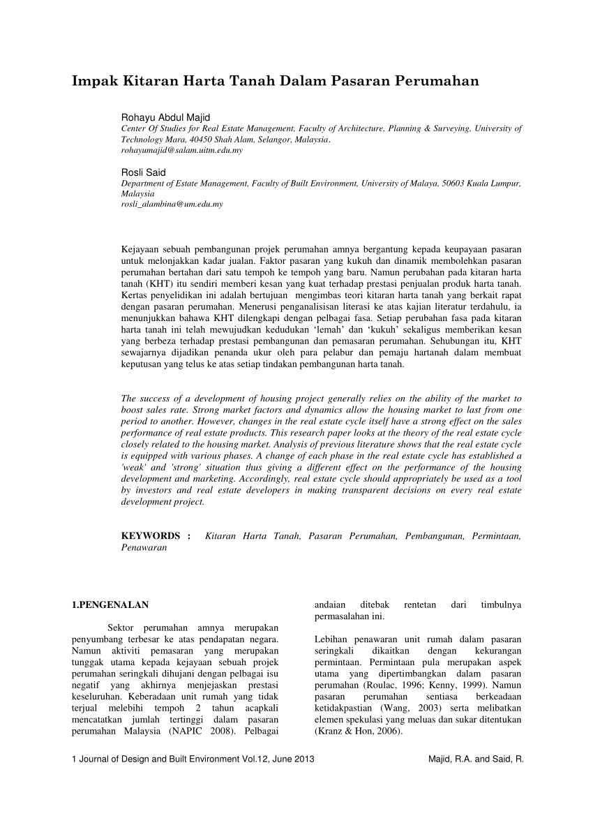 Pdf Impak Kitaran Harta Tanah Dalam Pasaran Perumahan