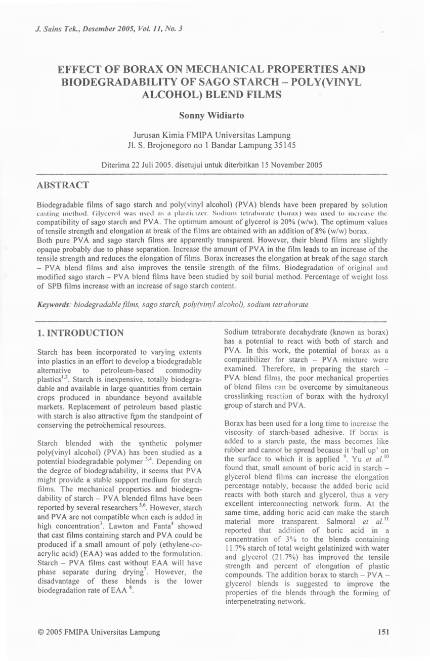 PDF) EFFECT OF BORAX ON MECHANICAL PROPERTIES AND BIODEGRADABILITY 