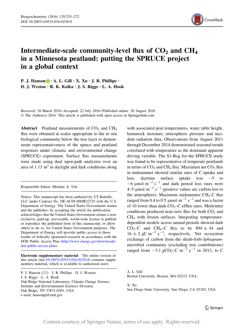 PDF) Intermediate-scale community-level flux of CO2 and CH4 in a Minnesota  peatland: putting the SPRUCE project in a global context