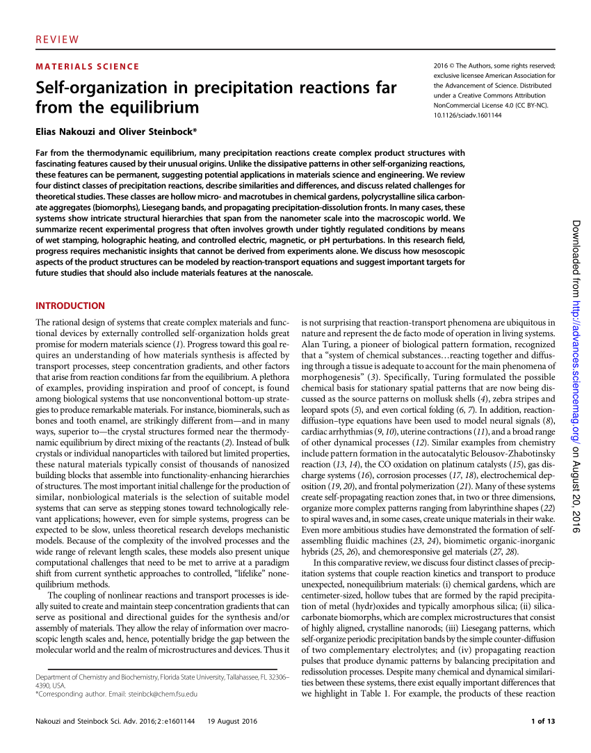 Pdf Self Anization In Precipitation Reactions Far From The Equilibrium