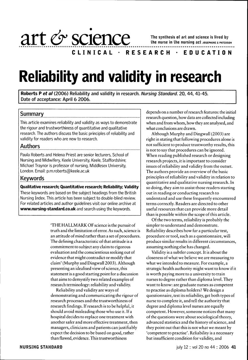 examples of reliability and validity in research