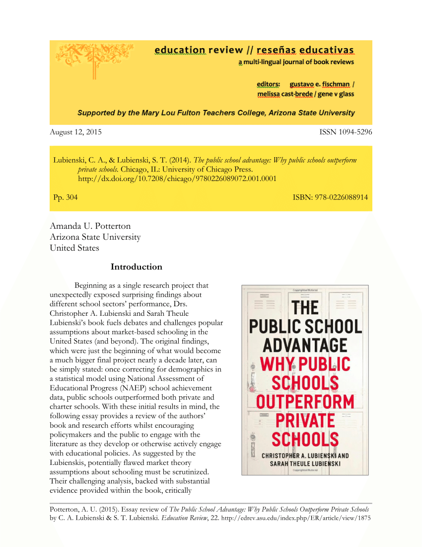 (PDF) Essay Review of The Public School Advantage: Why Public Schools ...