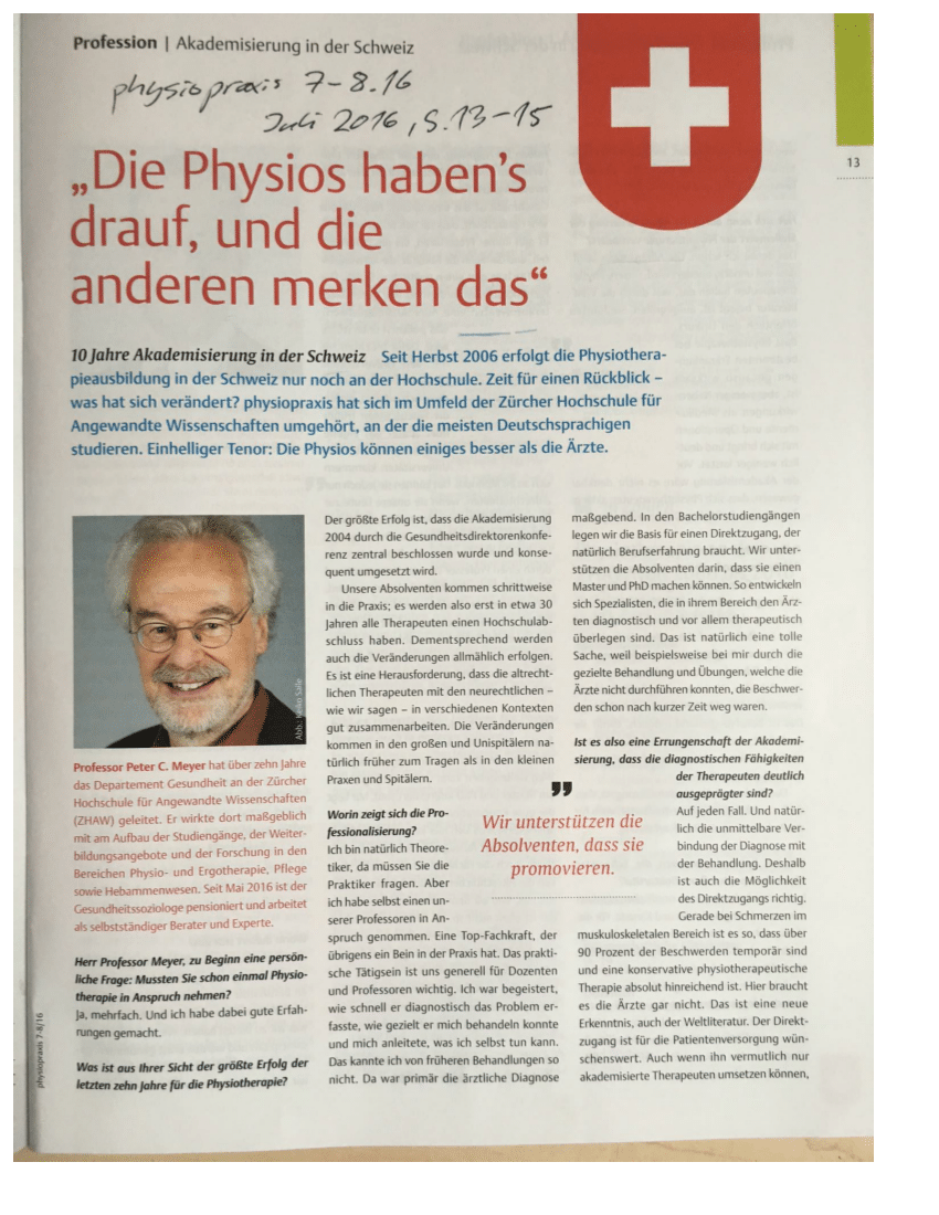 (PDF) 10 Jahre Akademisierung der Physiotherapie in der Schweiz