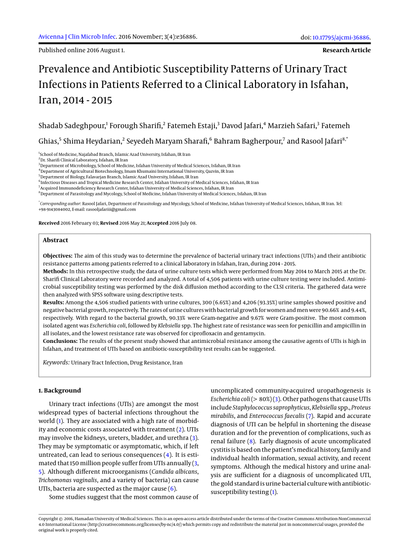 Pdf Prevalence And Antibiotic Susceptibility Patterns Of Urinary Tract Infections In Humans 8427