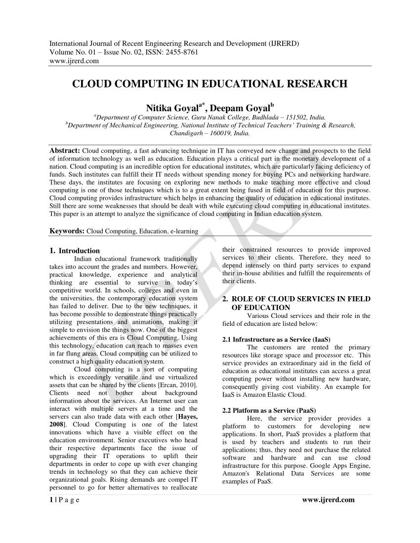 research paper on cloud computing in education