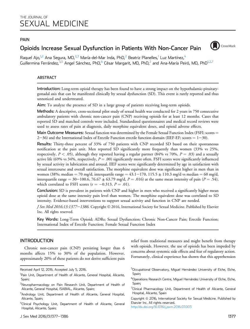 PDF Opioids Increase Sexual Dysfunction in Patients With Non