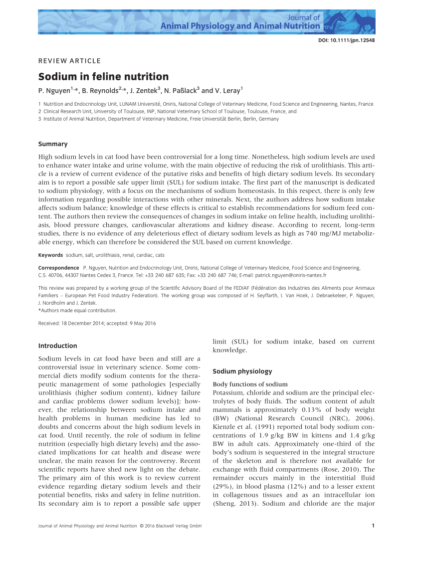 Pdf Sodium In Feline Nutrition