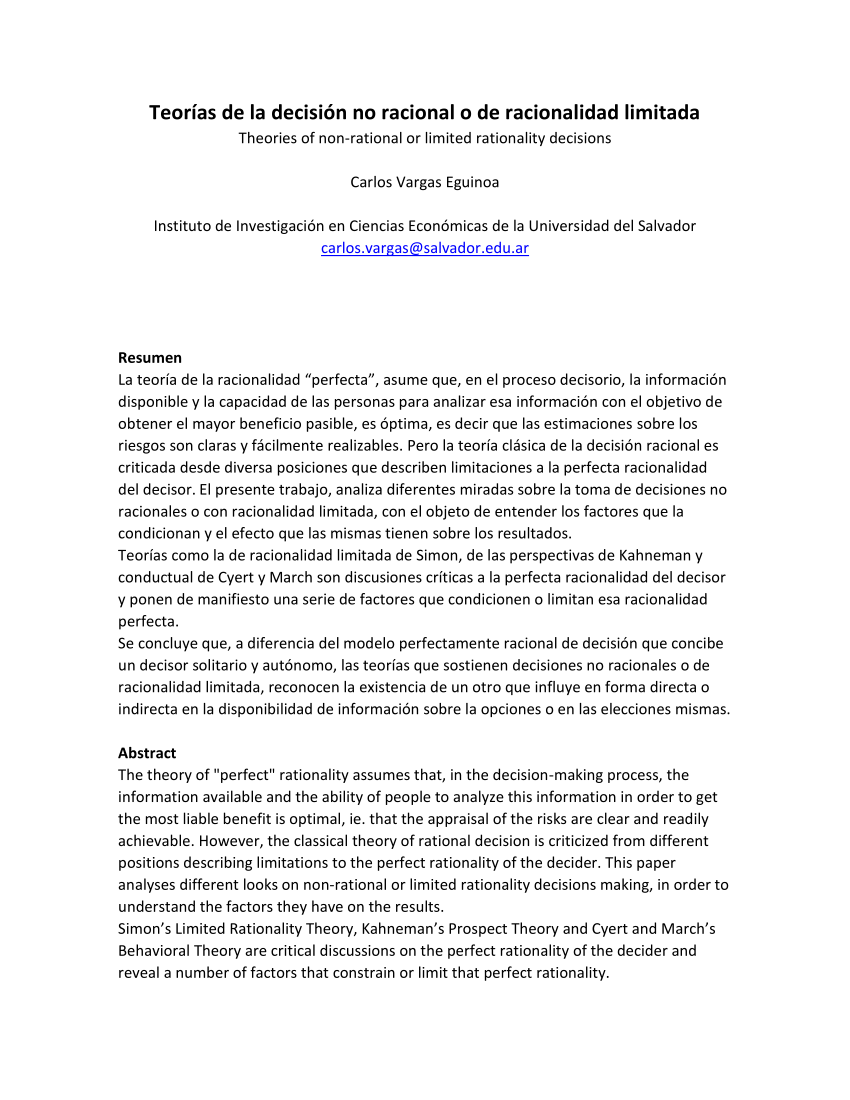 PDF) Teorías de la decisión no racional o de racionalidad limitada.