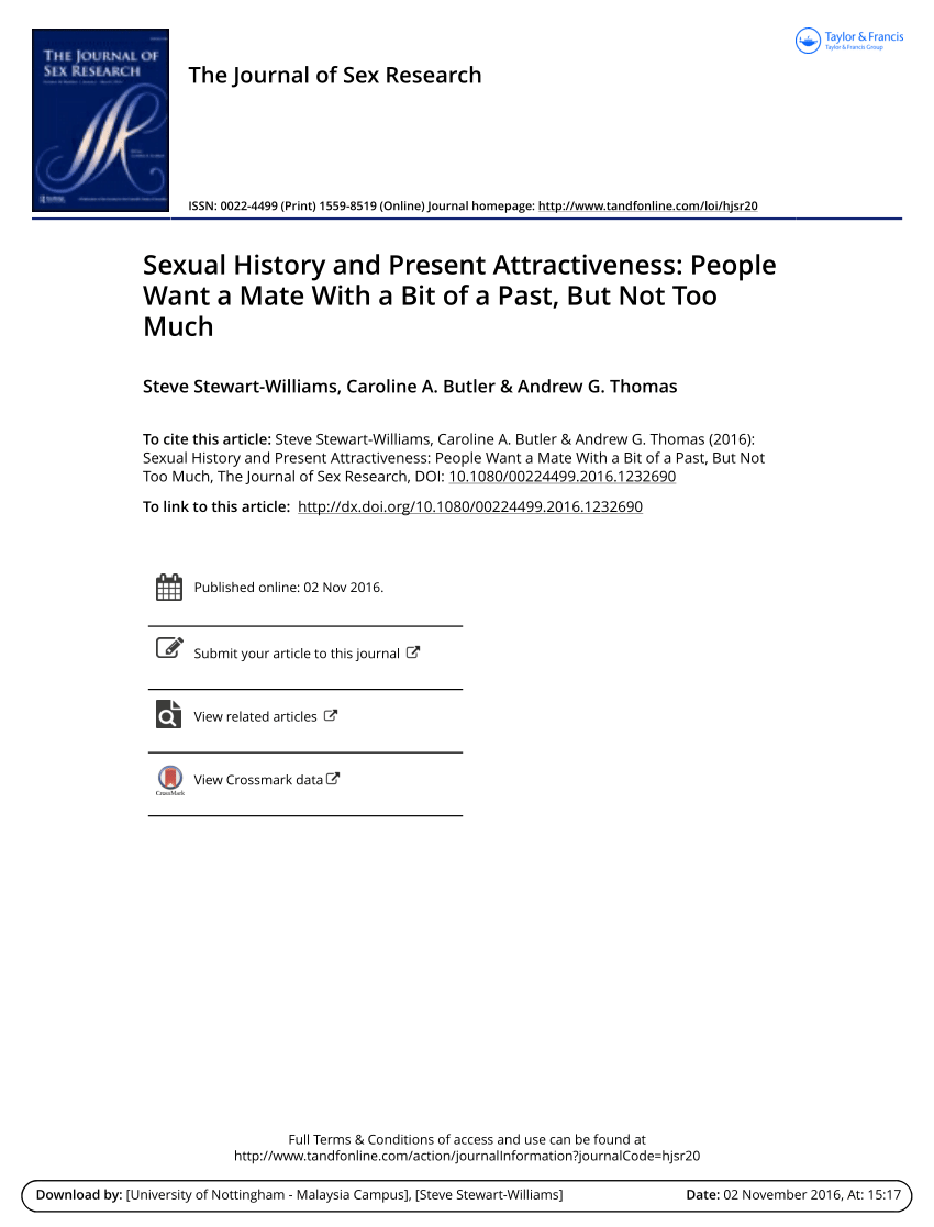 PDF) Sexual History and Present Attractiveness: People Want a Mate With a  Bit of a Past, But Not Too Much