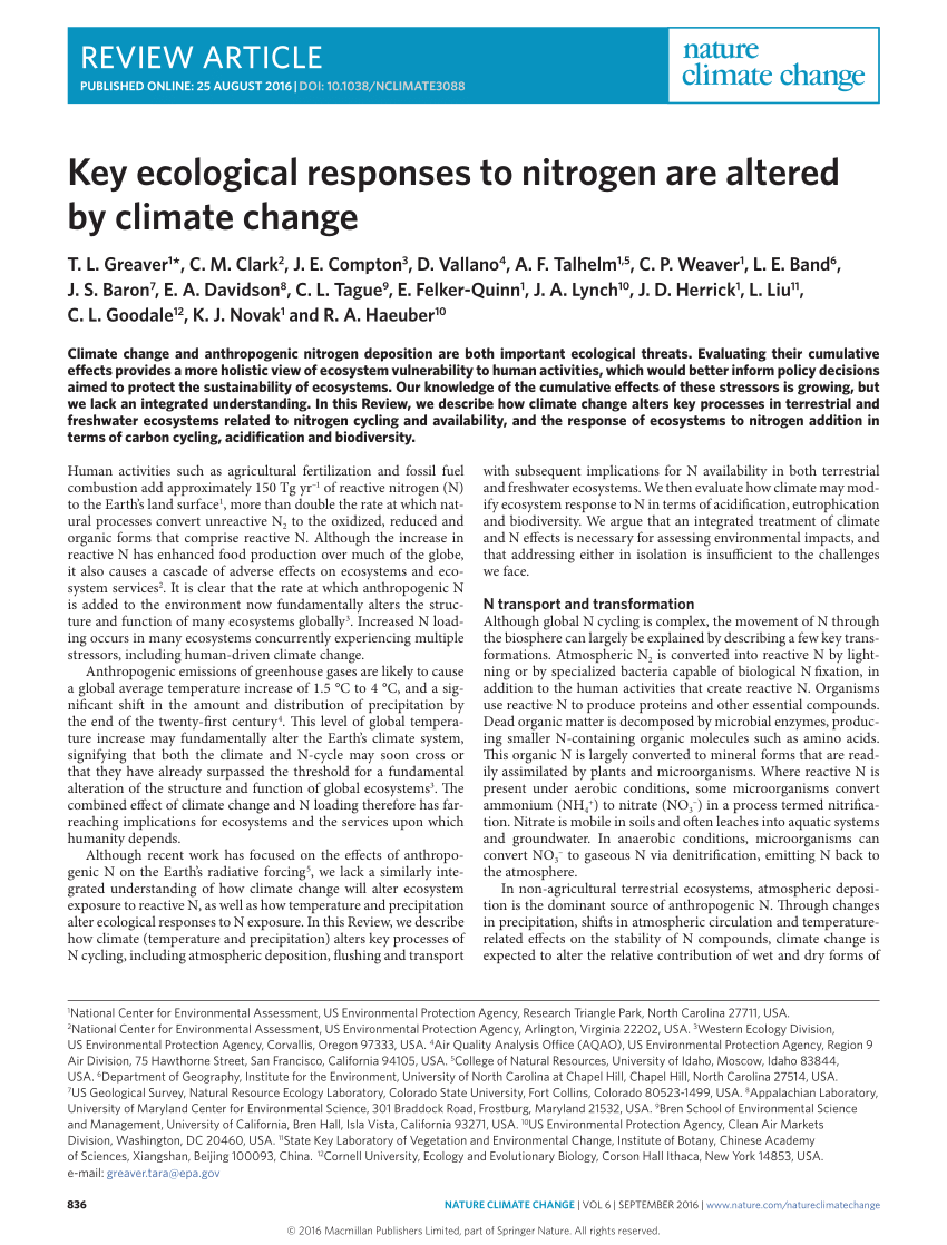 Pdf Key Ecological Responses To Nitrogen Are Altered By Climate Change