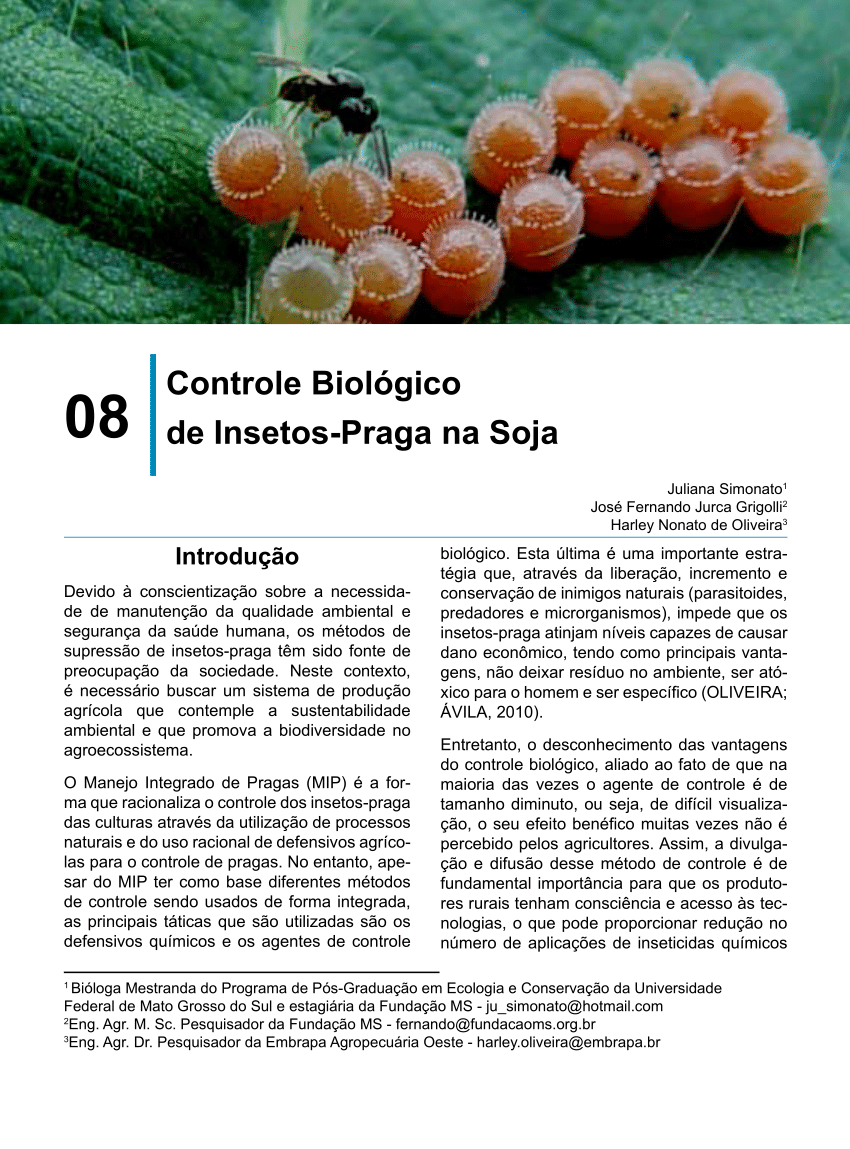 PDF) Controle Biológico de Insetos-Praga na Soja - Capítulo 08 Título:  Tecnologia e Produção: Soja 2013/2014