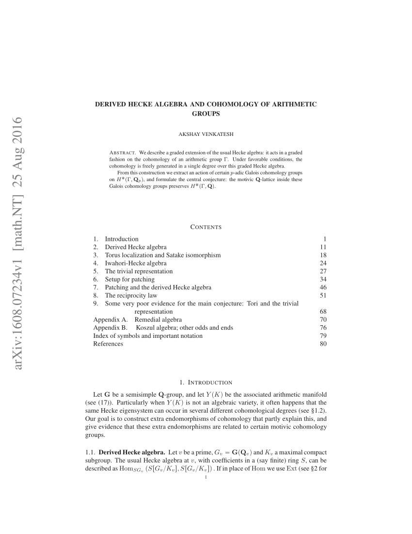 Pdf Derived Hecke Algebra And Cohomology Of Arithmetic Groups