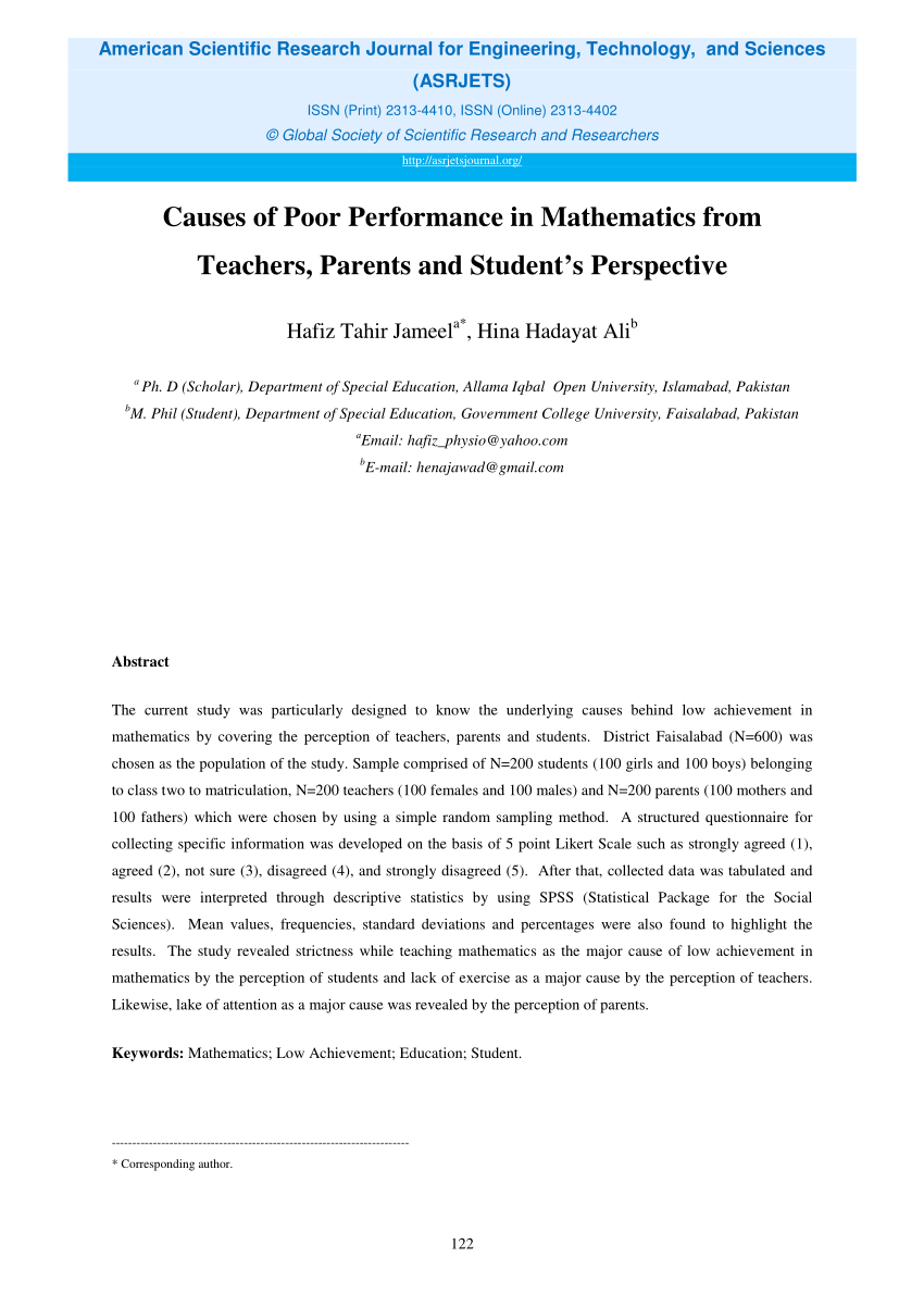 literature review on causes of poor performance in mathematics