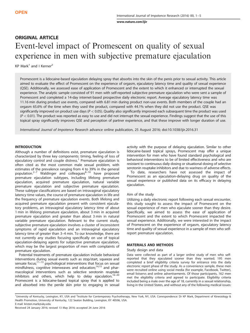 PDF Event level impact of Promescent on quality of sexual