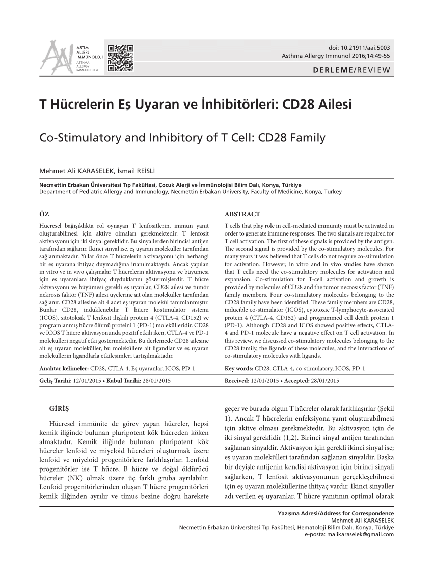 Pdf Co Stimulatory And Inhibitory Of T Cell Cd28 Family