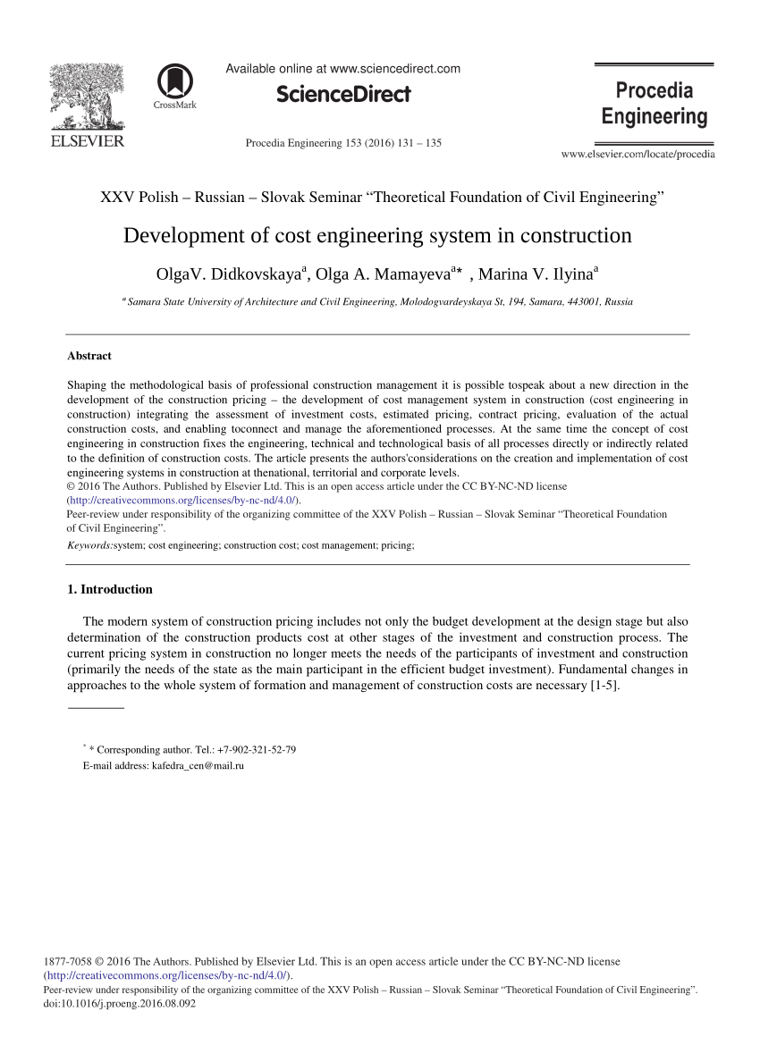 Pdf Development Of Cost Engineering System In Construction