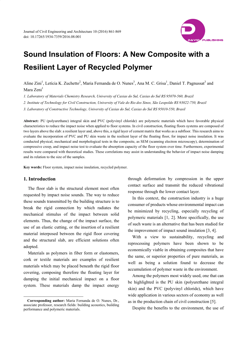 Pdf Sound Insulation Of Floors A New Composite With A Resilient