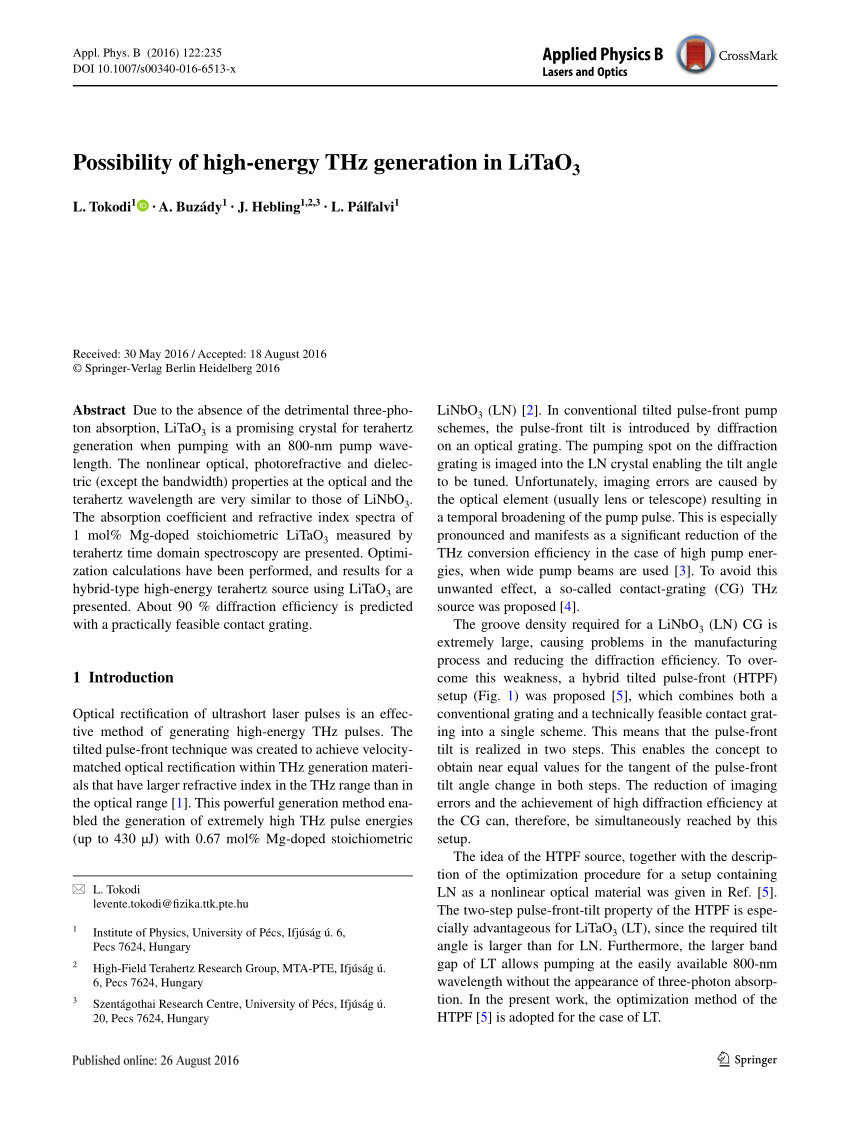 Pdf Possibility Of High Energy Thz Generation In Litao3