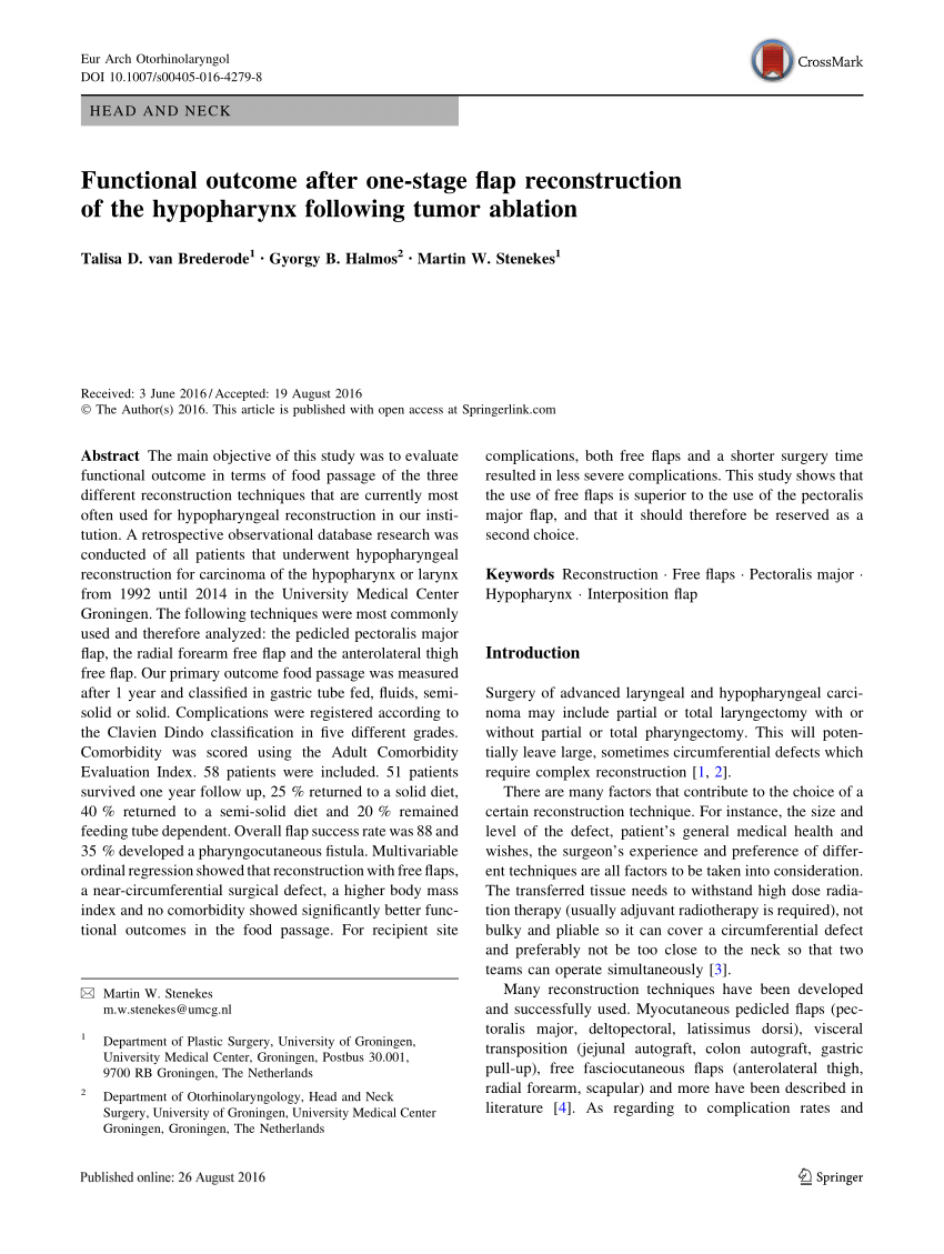 PDF Functional outcome after one stage flap reconstruction of the  