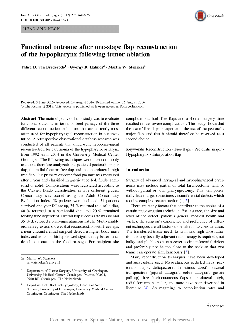 PDF Functional outcome after one stage flap reconstruction of the  