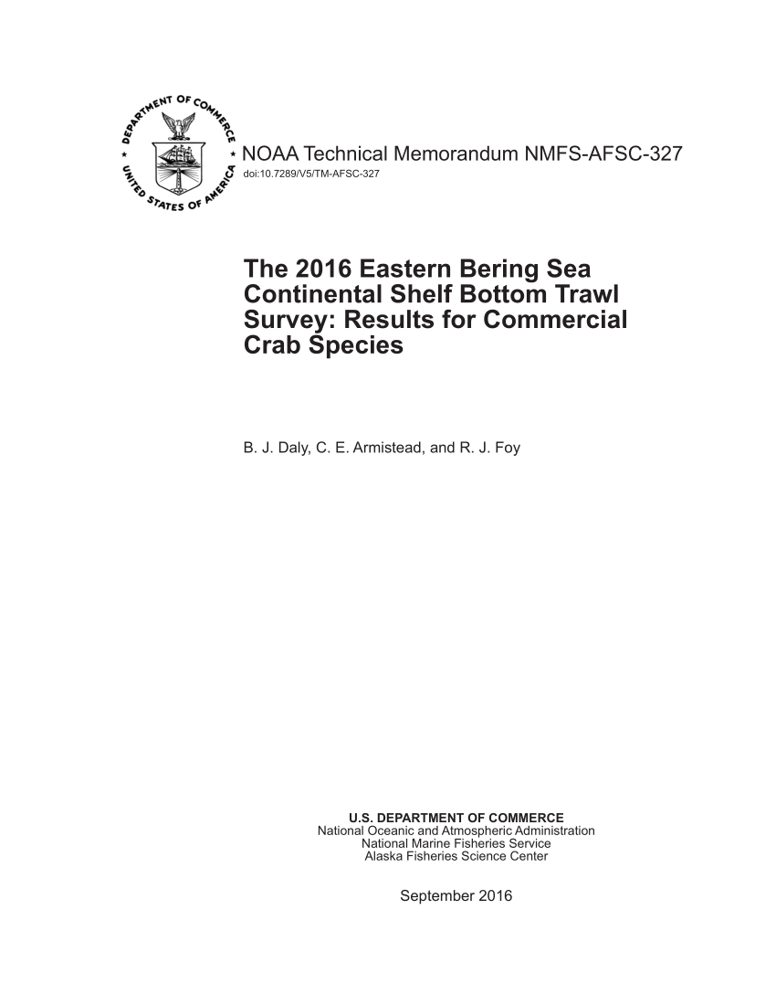 PDF) The 2016 Eastern Bering Sea Continental Shelf Bottom Trawl Survey:  Results for Commercial Crab Species