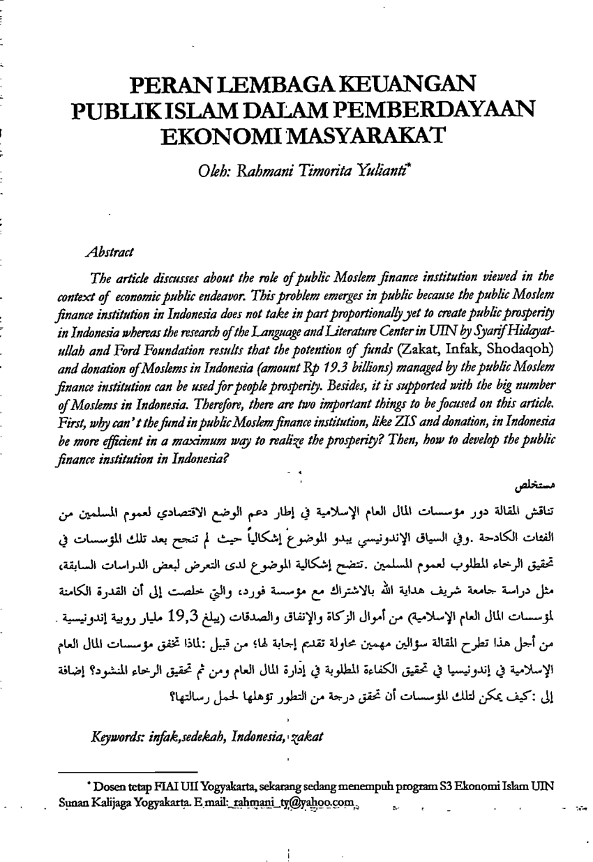 Pdf Peran Lembagakeuangan Publik Islam Dalam Pemberdayaan Ekonomi Masyarakat