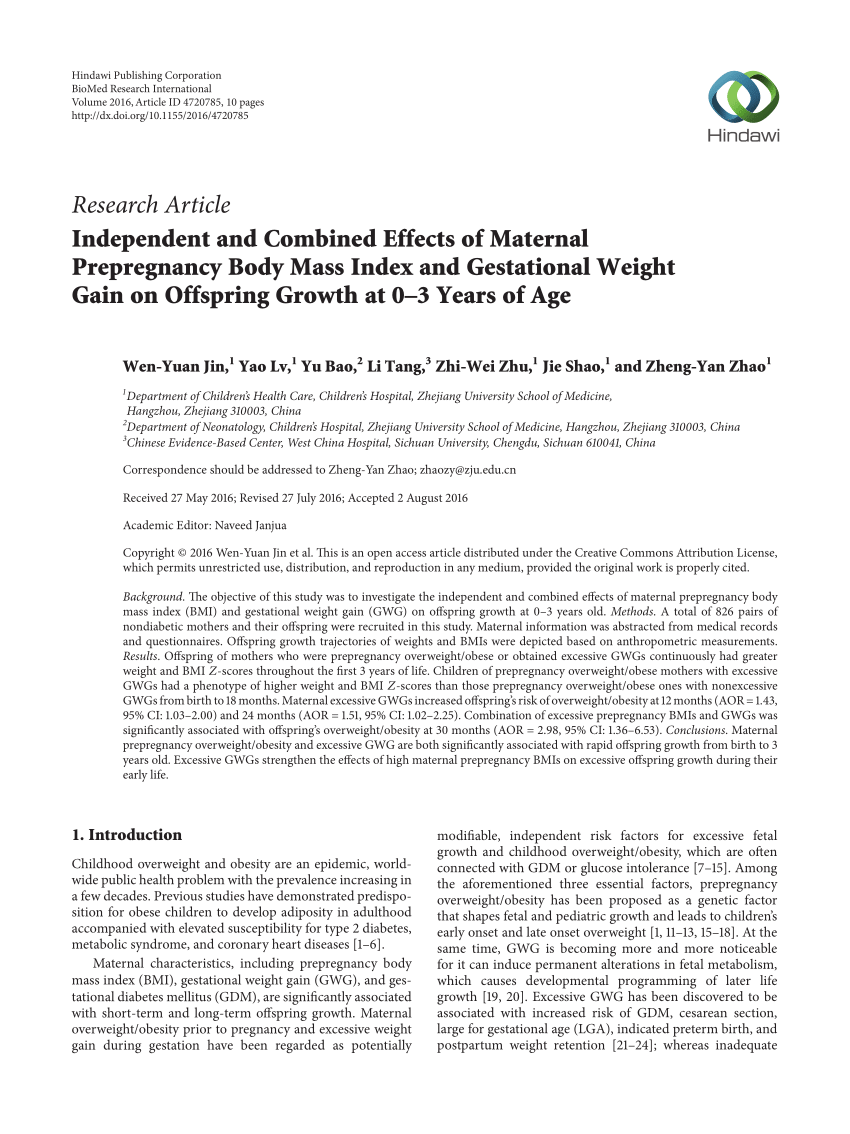 Pdf Independent And Combined Effects Of Maternal Prepregnancy Body Mass Index And Gestational 8170