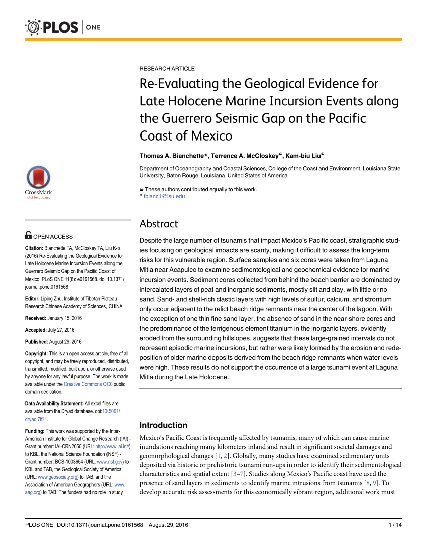 Pdf Re Evaluating The Geological Evidence For Late Holocene Marine Incursion Events Along The Guerrero Seismic Gap On The Pacific Coast Of Mexico