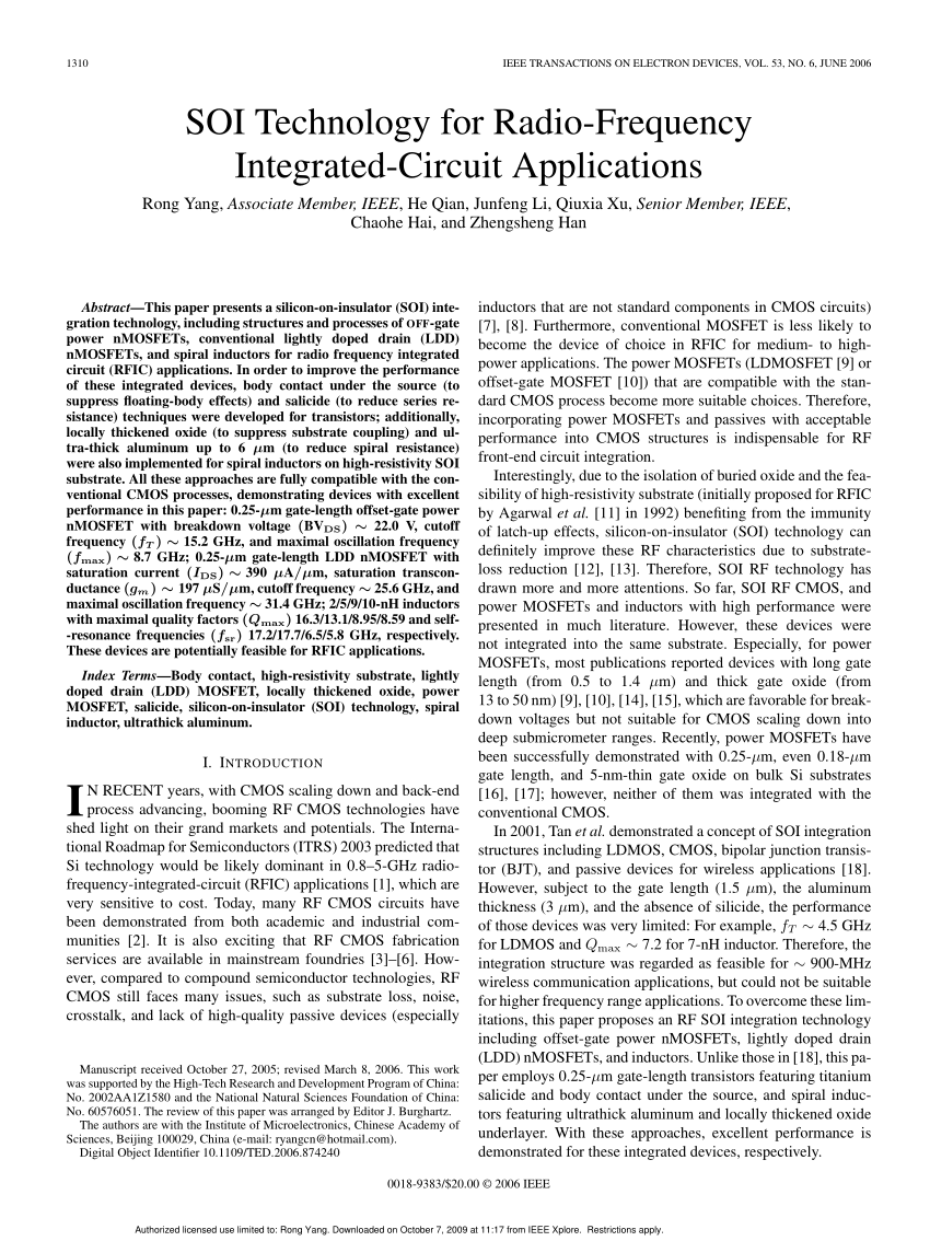 (PDF) SOI technology for radiofrequency integratedcircuit applications