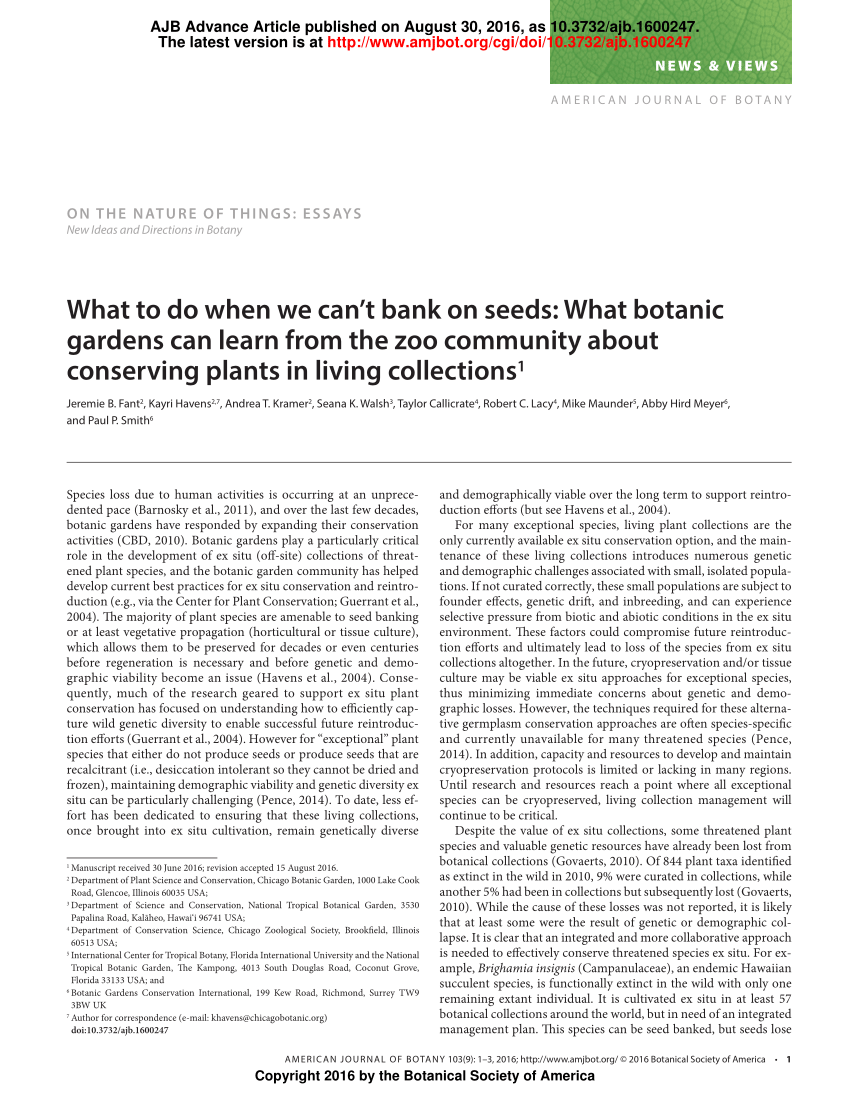 Pdf What To Do When We Cant Bank On Seeds What Botanic Gardens