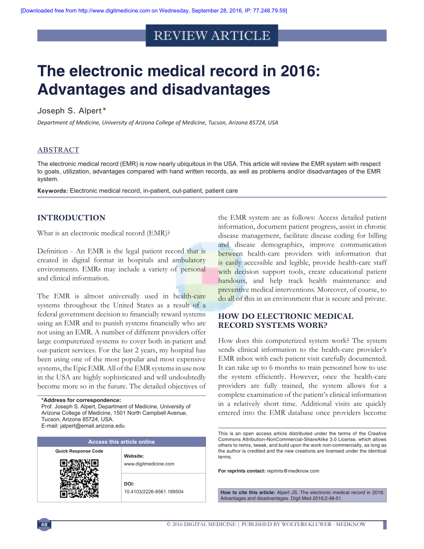 Health Record Of Disadvantages System Electronic