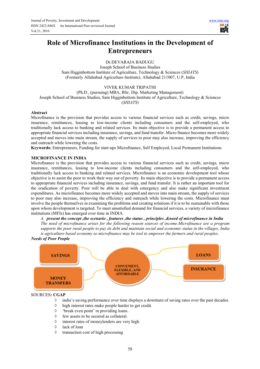 PDF Role of Microfinance Institutions in the Development of