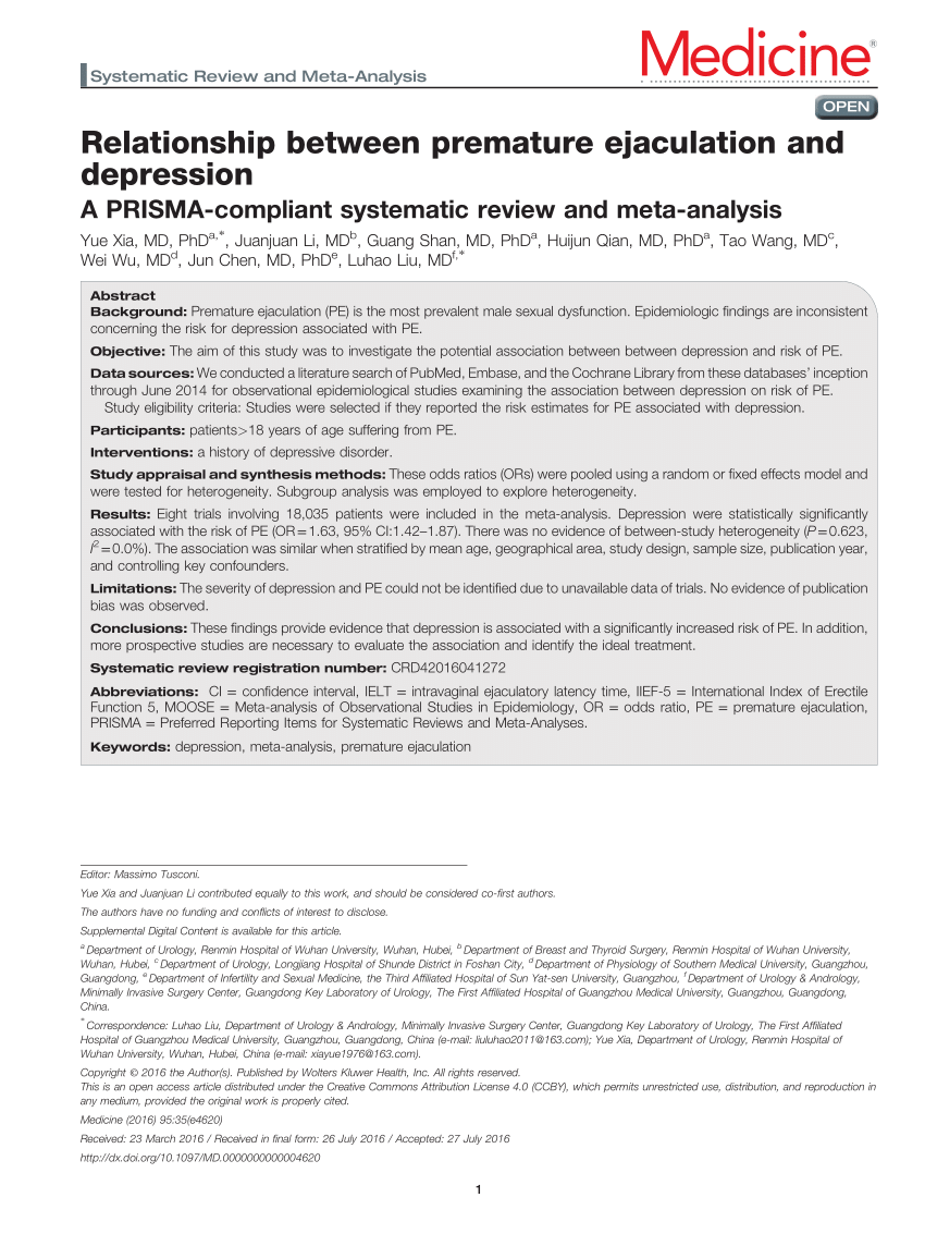 PDF Relationship between premature ejaculation and depression A