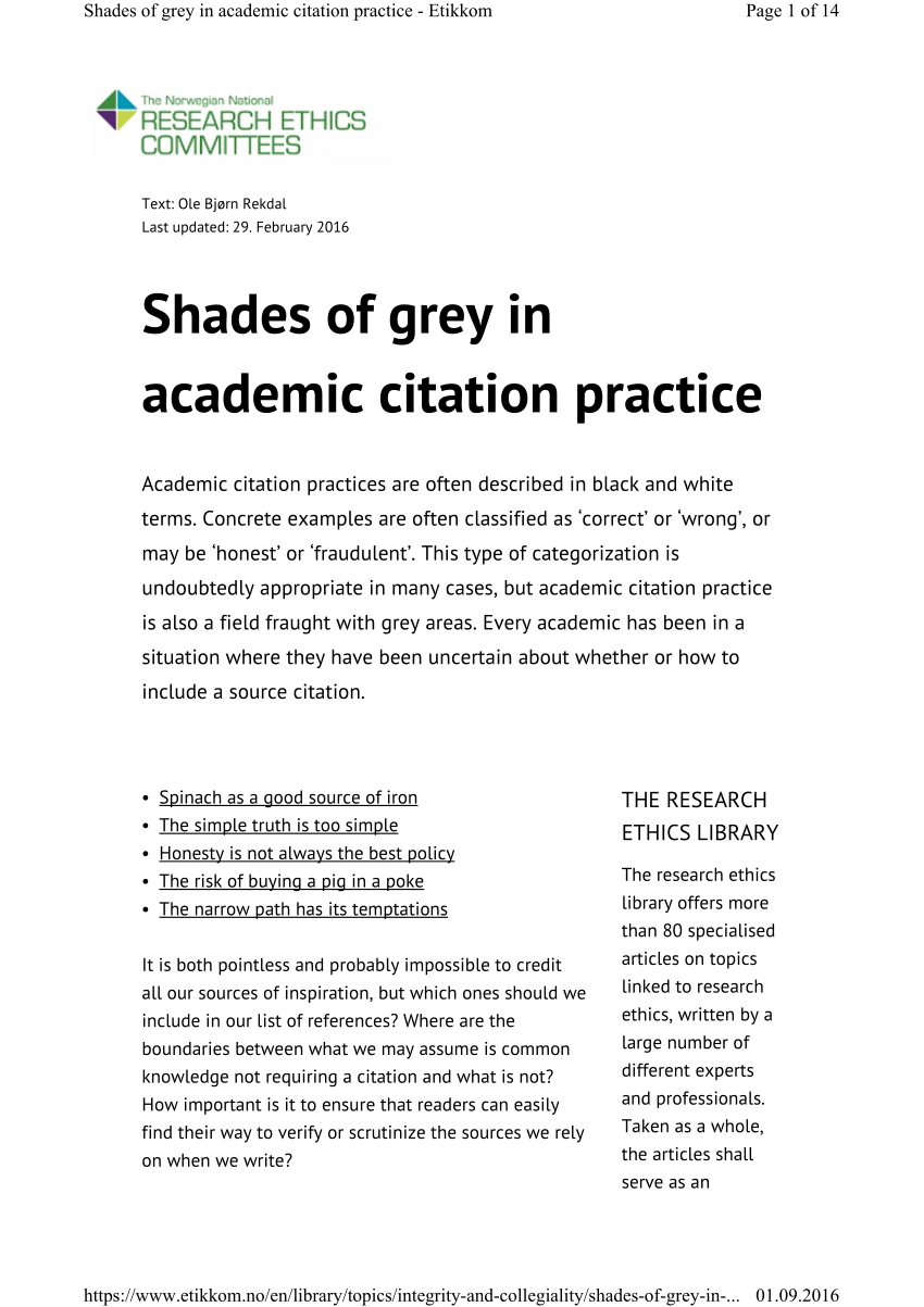 Pdf Shades Of Grey In Academic Citation Practice