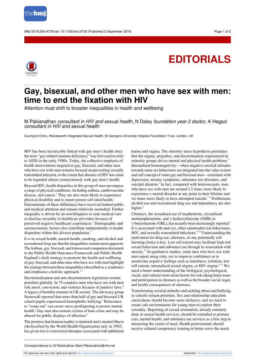 PDF) Gay, bisexual, and other men who have sex with men: time to end the  fixation with HIV