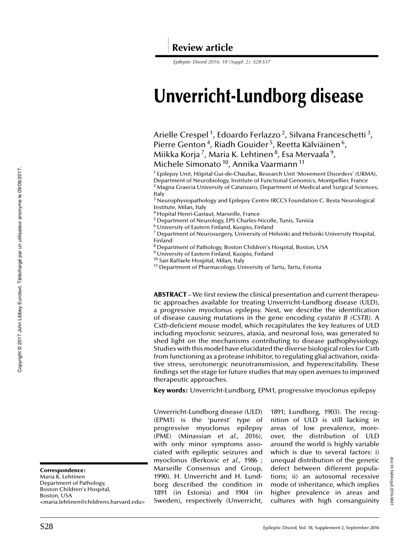 (PDF) Unverricht-Lundborg disease