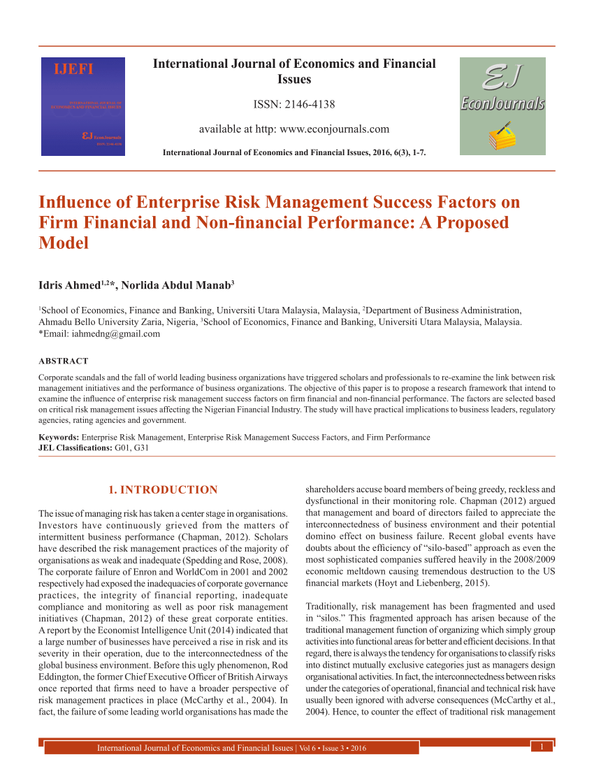 Enterprise Risk Management and Performance Improvement: A Study with  Brazilian Nonfinancial Firms