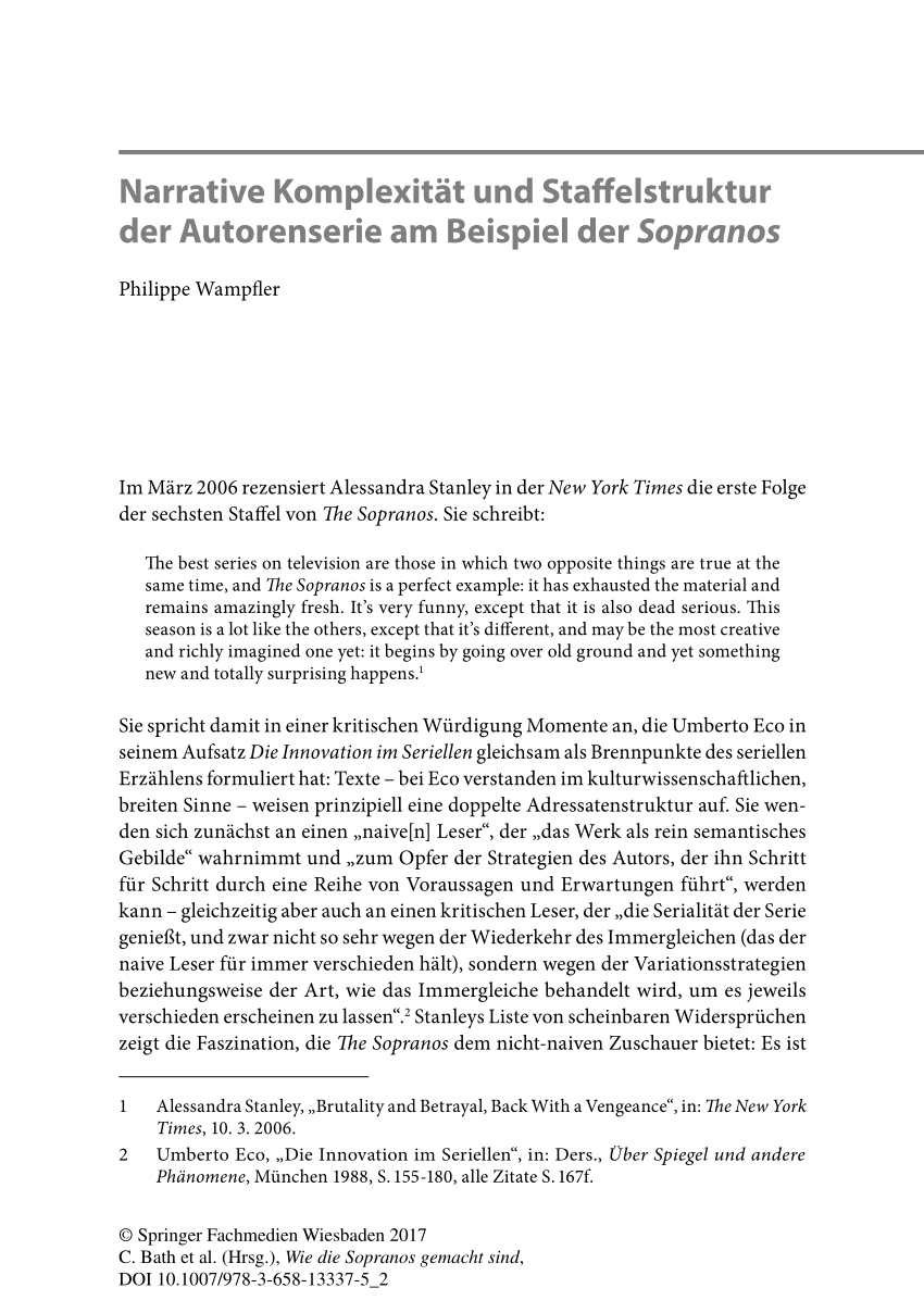 PDF Narrative Komplexität und Staffelstruktur der Autorenserie am Beispiel der Sopranos