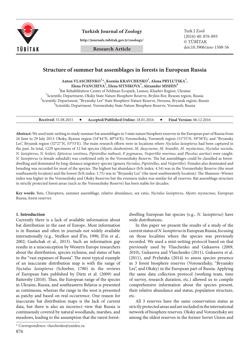 PDF) Structure of summer bat assemblages in forests in European Russia