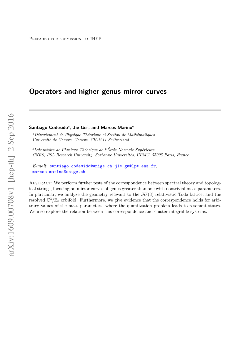 PDF) Operators and higher genus mirror curves