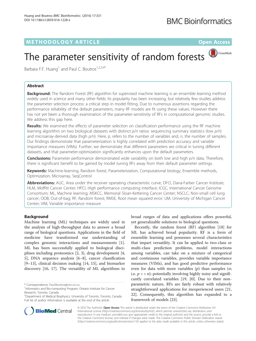 PDF The parameter sensitivity of random forests 