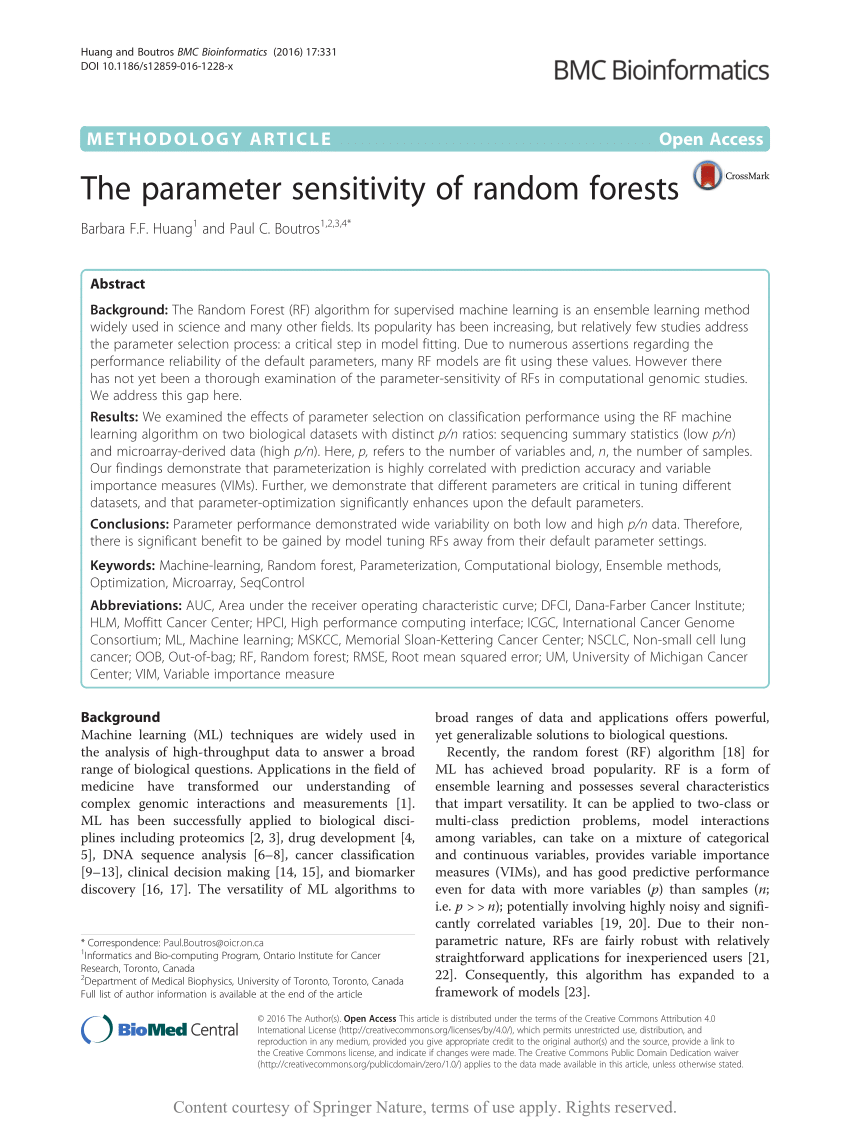 PDF The parameter sensitivity of random forests 