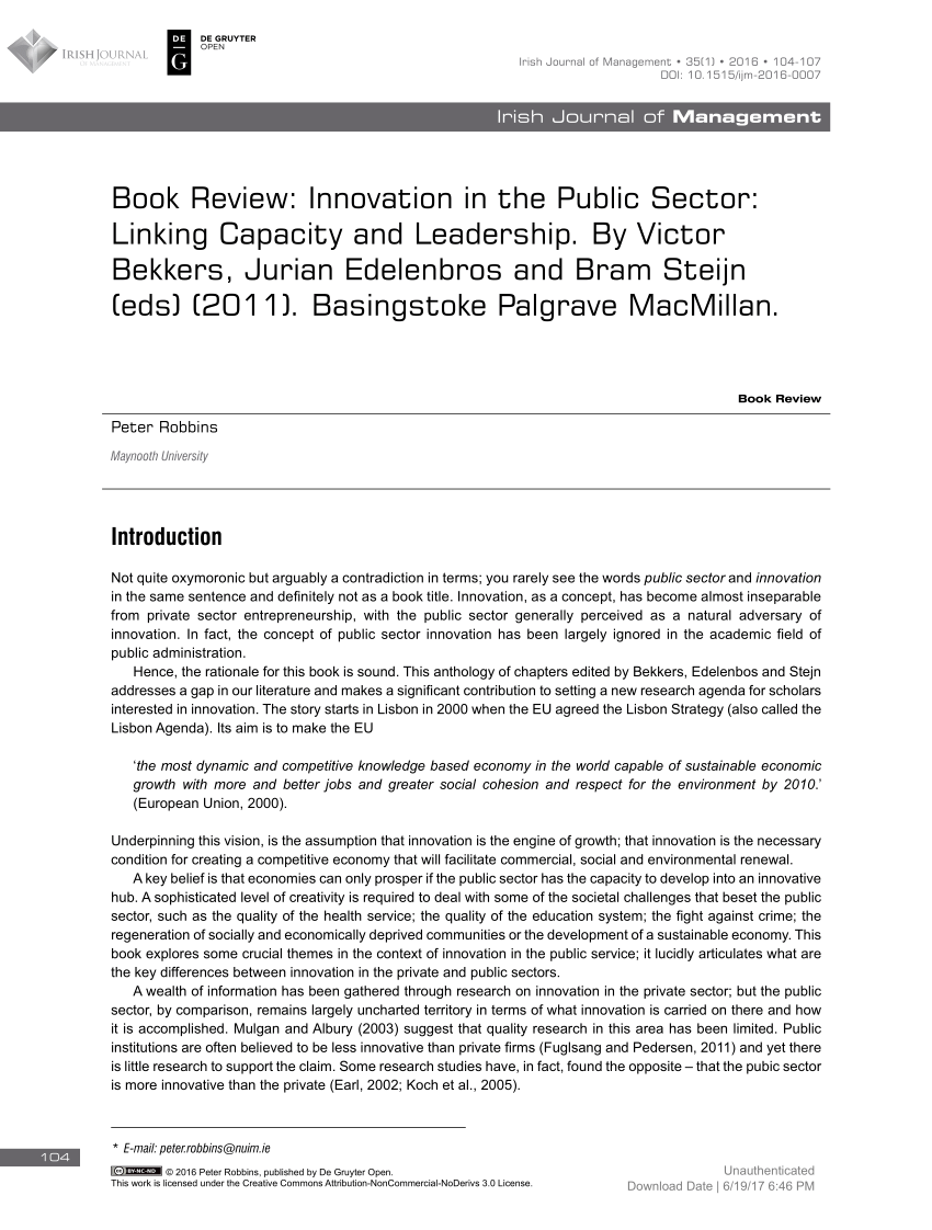 (PDF) Book review: innovation in the public sector: linking capacity ...