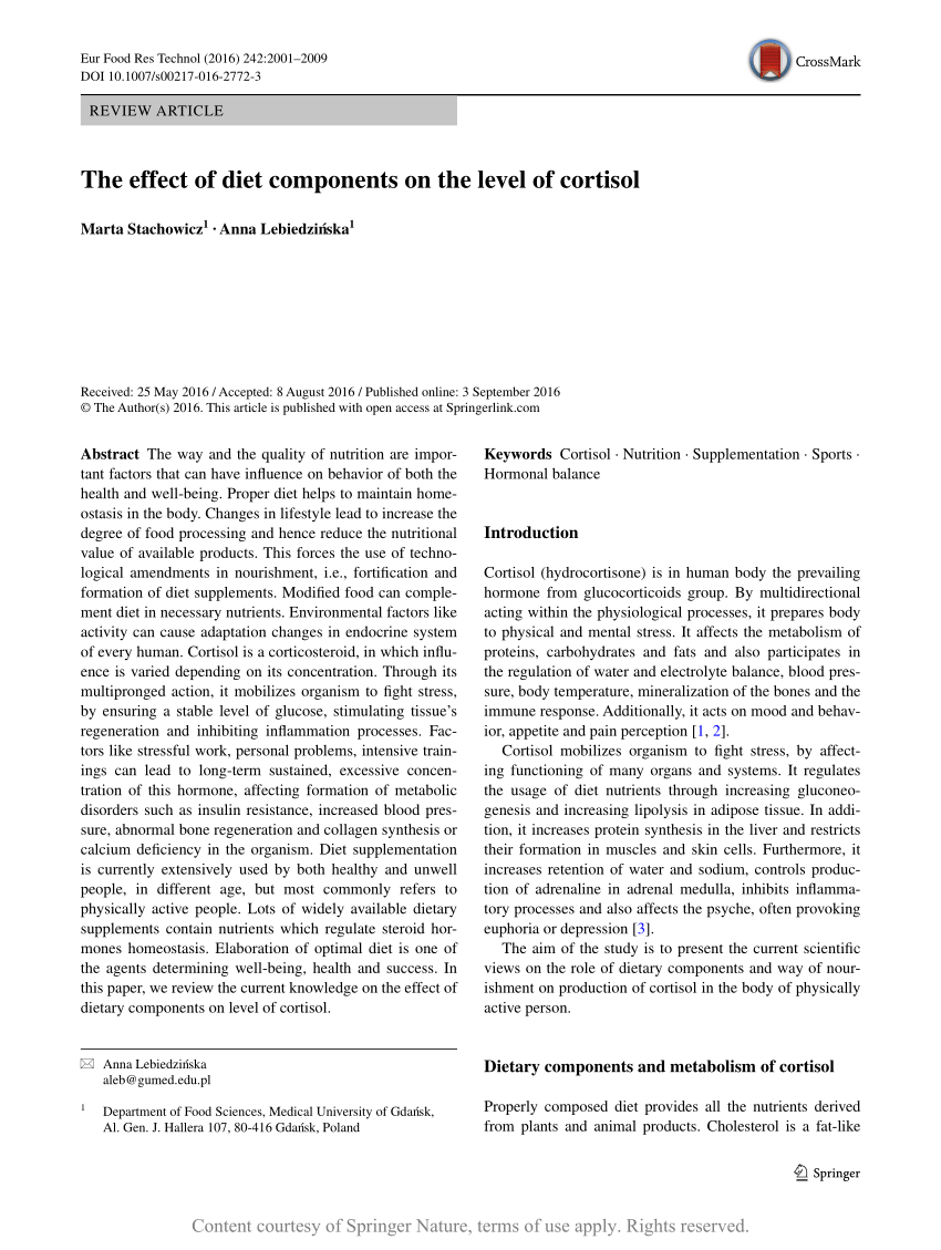 Pdf The Effect Of Diet Components On The Level Of Cortisol