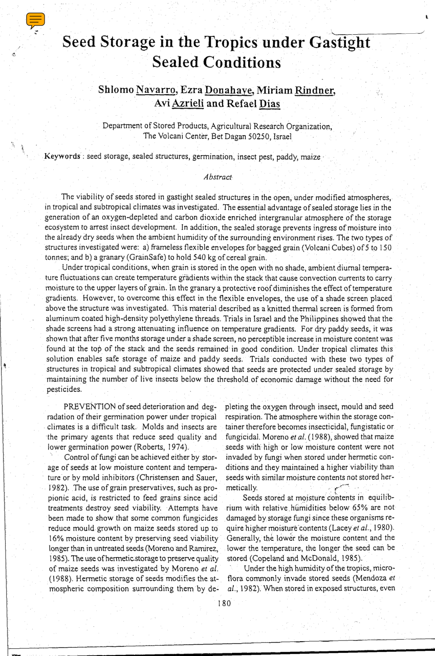 PDF) Seed storage in the tropics under gastight sealed conditions