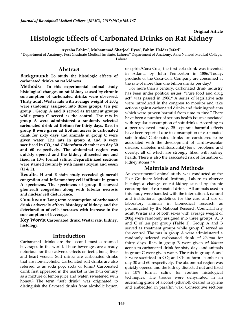 (PDF) Histologic Effects of Carbonated Drinks on Rat Kidney