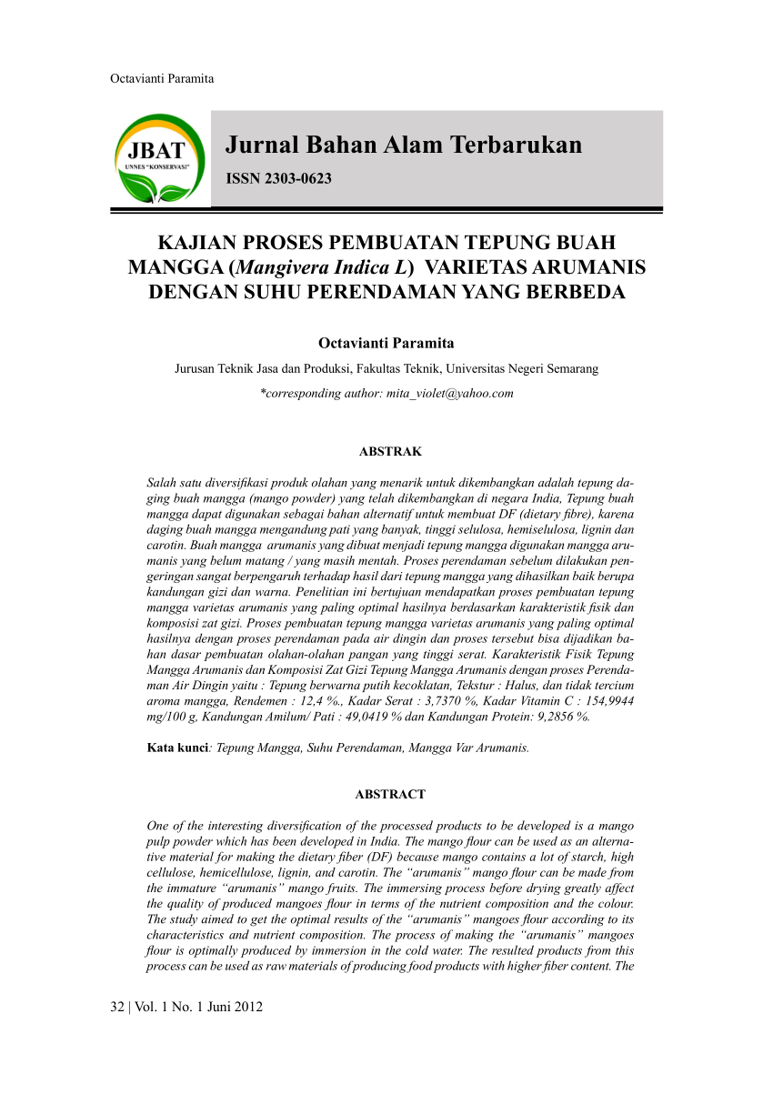 PDF KAJIAN PROSES PEMBUATAN TEPUNG BUAH